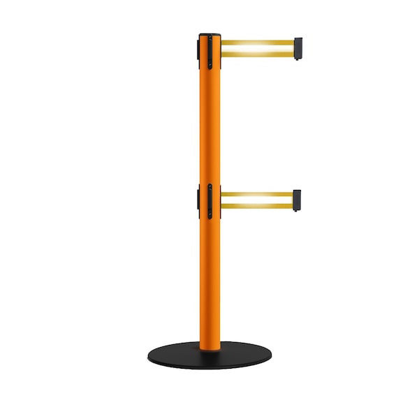 Montour Line Retractable Dbl Belt 2.5" Orange Post , Low Base, 9' Y Ref. Belt S400D-OR-YRH-90 - main